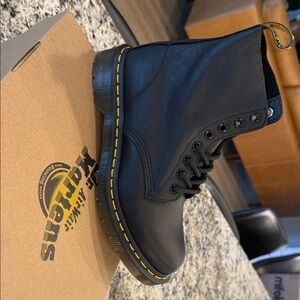 Dr. Martens Black Combat Boots with Yellow Accents